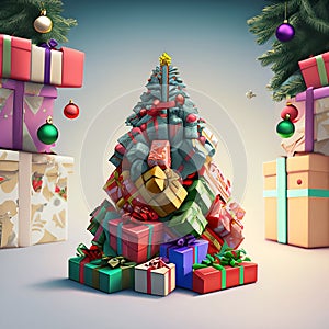 Christmas time, Christmas tree with gift box presente photo