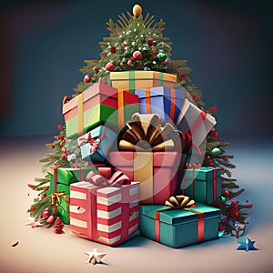 Christmas time, Christmas tree with gift box presente