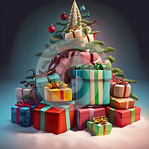 Christmas time, Christmas tree with gift box presente