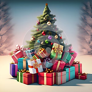 Christmas time, Christmas tree with gift box presente photo