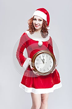 Christmas Time Concept. Smiling Gleeful Red Haired Santa Helper