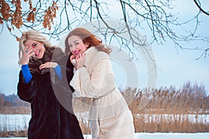 Christmas time, cozy Holidays, two women at vacation