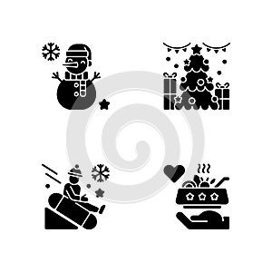 Christmas time entertainment black glyph icons set on white space