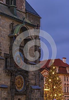 Christmas time at Old Town Square with Orloj, Prague, Czech Republic