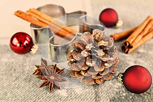 Christmas time - pinecone, gingerbread shape, Christmas balls