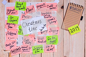 Christmas time reminder on paper note on wall calendar, WishList