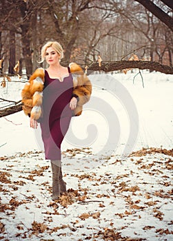 Christmas time, woman posing at fashionable look