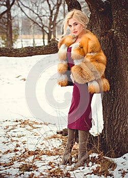 Christmas time, woman posing at fashionable look