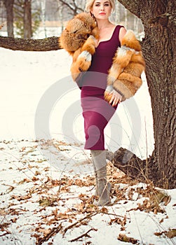 Christmas time, woman posing at fashionable look