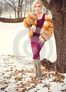 Christmas time, woman posing at fashionable look