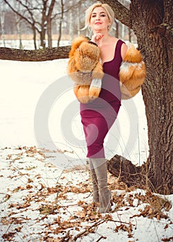 Christmas time, woman posing at fashionable look