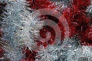 Christmas tinsel silver and red texture