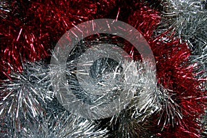 Christmas tinsel silver and red texture