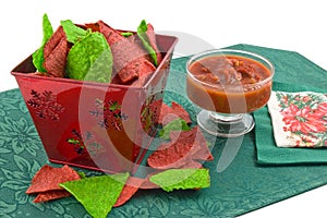 Christmas tortilla chips and salsa
