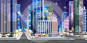 Christmas town illustration. Night City Background