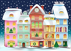 Christmas town illustration. Winter landscape