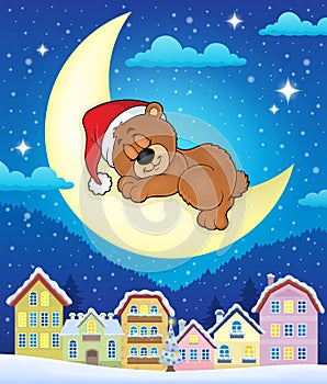 Christmas town with sleeping bear