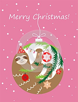 Christmas toy with a Christmas tree branch and a funny animal , greeting card mockup