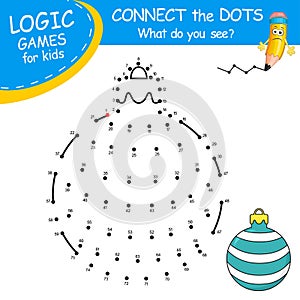 Christmas Toy. Connect the dots by numbers to draw the christmas Ball. Winter symbol. Dot to dot Game and Coloring Page