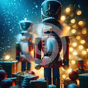 Christmas toy soldier Nutcracker in a festive background