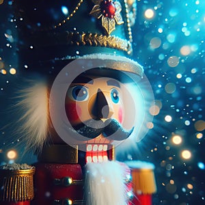 Christmas toy soldier Nutcracker in a festive background