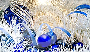 Christmas Toys balls on white decoration with Bengal lights