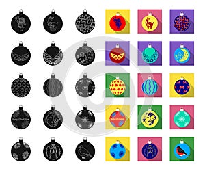 Christmas toys black,flat icons in set collection for design.New Year balls vector symbol stock web illustration.
