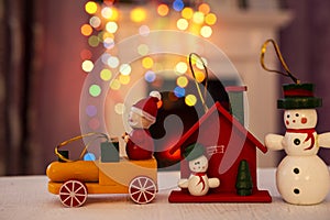 Christmas toys on blurry, sparkling and fabulous backgrounds. Christmas