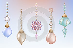 Christmas toys and decorations with pearls Festive jewelery with diamonds photo