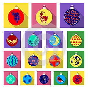 Christmas toys flat icons in set collection for design.New Year balls vector symbol stock web illustration.