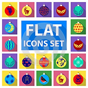 Christmas toys flat icons in set collection for design.New Year balls vector symbol stock web illustration.