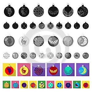 Christmas toys flat icons in set collection for design.New Year balls vector symbol stock web illustration.