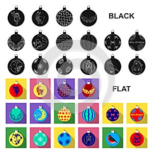 Christmas toys flat icons in set collection for design.New Year balls vector symbol stock web illustration.