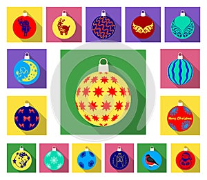 Christmas toys flat icons in set collection for design.New Year balls vector symbol stock web illustration.