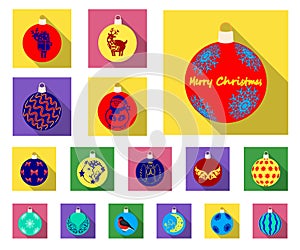 Christmas toys flat icons in set collection for design.New Year balls vector symbol stock web illustration.