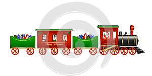 Christmas toys Isolated train with santa claus gift boxes and christmas characters