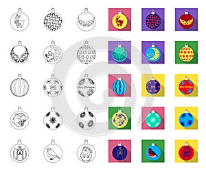 Christmas toys outline,flat icons in set collection for design.New Year balls vector symbol stock web illustration.