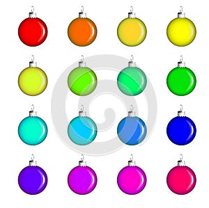Christmas toys - a set of sixteen glass balls of different colors. Decorations for the Christmas tree.