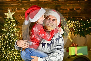 Christmas tradition. Family time. Holly jolly christmas. Dad and child having fun. Christmas eve concept. Family bonds