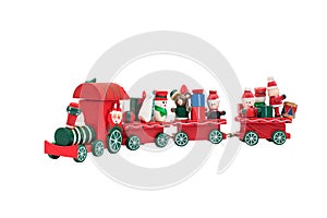 Christmas train toy model carry snowman and gifts.
