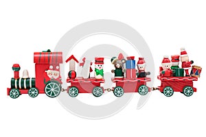 Christmas train toy model carry snowman and gifts.