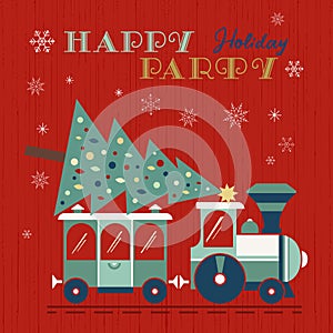 Christmas train with tree fancy holiday poster