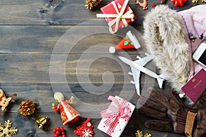 Christmas travel concept. Accessory women to travel Christmas an