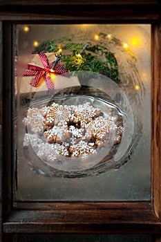 Christmas  treats at  winter  frost window