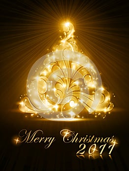 Christmas tree 2011 card with golden glow