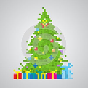 Christmas tree 8-bit pixel style vector