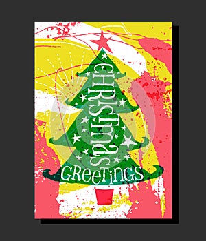 Christmas tree with abstract brushed and spattered background.