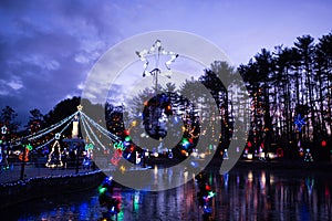 Christmas Tree Abstract with Colorful Lights Reflecting in Water