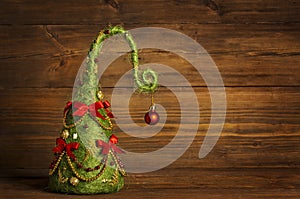 Christmas Tree Abstract Decoration, Grunge Wooden Background