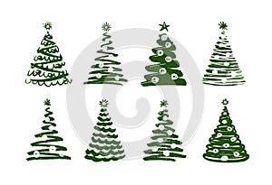 Christmas tree, abstract symbol. New year, xmas set of icons. Vector illustration